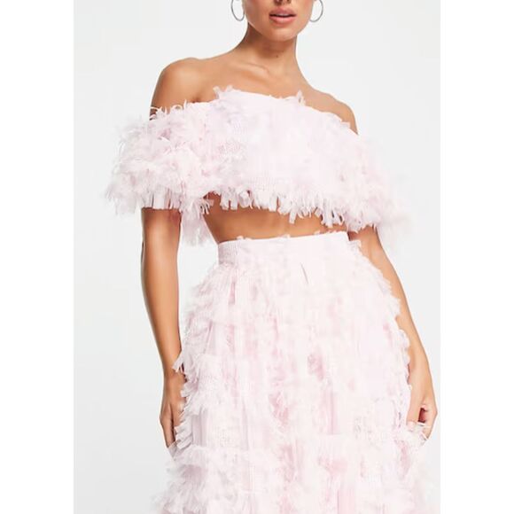 ASOS Edition Off Shoulder Sugar Pink Crop Top Textured Mesh size US 8 - Picture 1 of 8